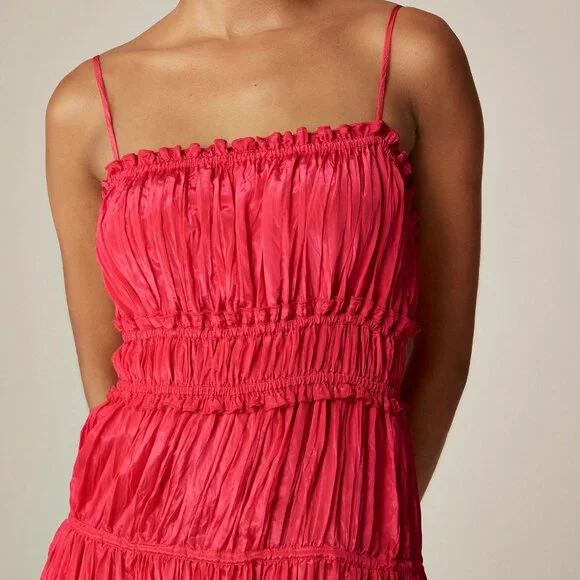 J. Crew Crinkled ruffle-trim dress Strawberry Pink Size L - Picture 4 of 9